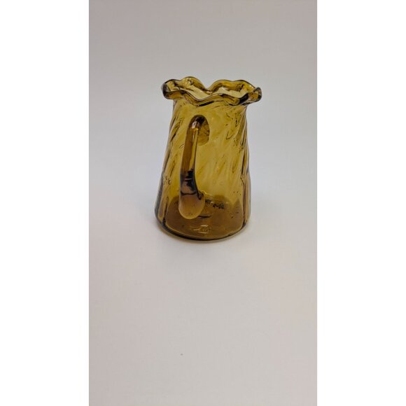 Amber Glass Pitcher Swirled Design Ruffled Rim Vintage - Picture 9 of 13